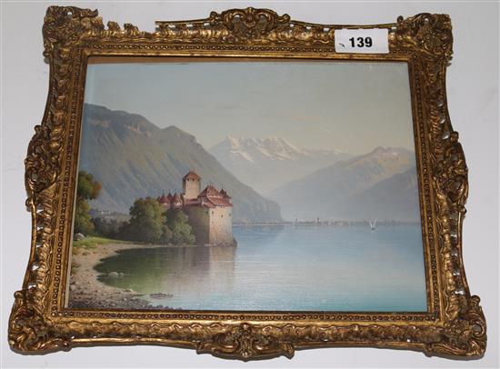 An oil on board, Swiss lake scene, 25 x 31cms